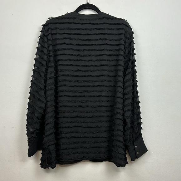 Alfani Fringe-Trim Mandarin Collar Button Up Long Sleeve Blouse Black Sz XXL - Picture 6 of 10
